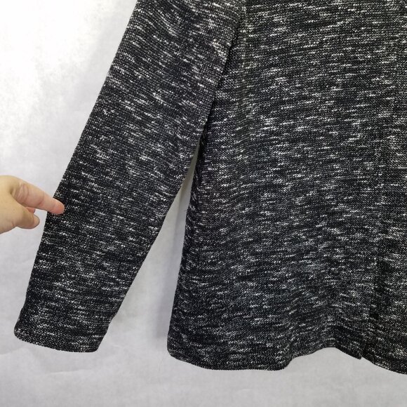 Eileen Fisher Tweedy Blazer Women L Black Fleck Notch Collar Organic Cotton Knit - Picture 6 of 16
